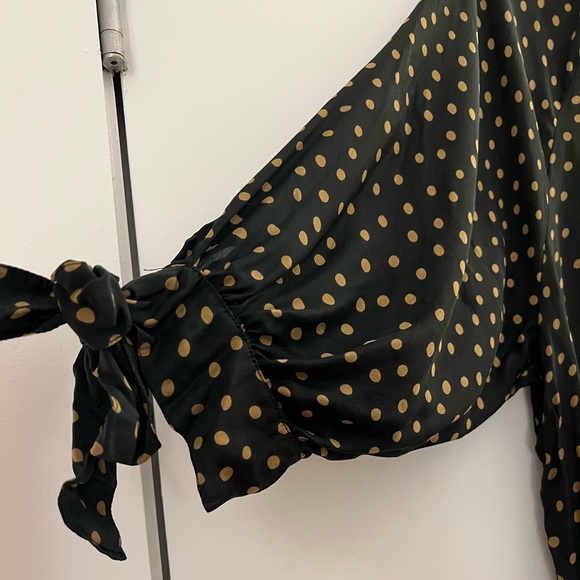 Natalie Martin Renata Silk Boho Peasant Blouse Button Front Polka Dot - Picture 2 of 4